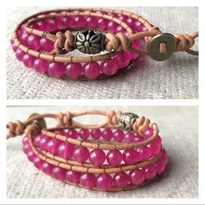 Matte gold and magenta wrap bracelet
